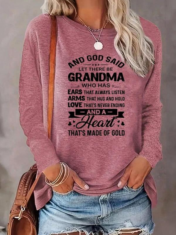 Women's Letter & Heart Print Round Neck T-Shirt, Casual Long Sleeve Crew Neck Tee for Daily Wear, Ladies Clothes for All...