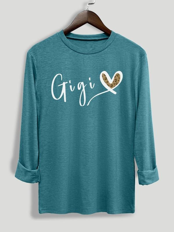 Letter & Heart Print Round Neck Casual Long Sleeve Crew Neck Fall & Winter Clothes Daily T-Shirts, Hoodie, Sweatshirt
