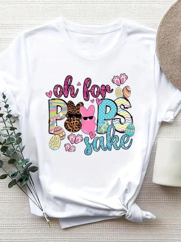 Women's Letter & Heart Print Round Neck Tee, Casual Short Sleeve Crew Neck T-Shirt for Summer, Fashion Women's Top for...