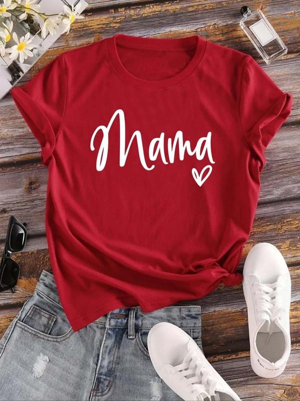 Women's Letter & Heart Print Round Neck Tee, Fashion Short Sleeve T-Shirt, Ladies Clothes for Daily Wear Hoodie, Sweatshirt