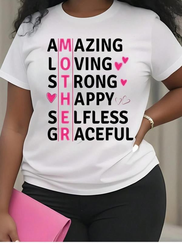 Women's Letter & Heart Print Round Neck Tee, Trendy Casual Crew Neck Short Sleeve T-Shirt for Daily Wear, Ladies Summer...