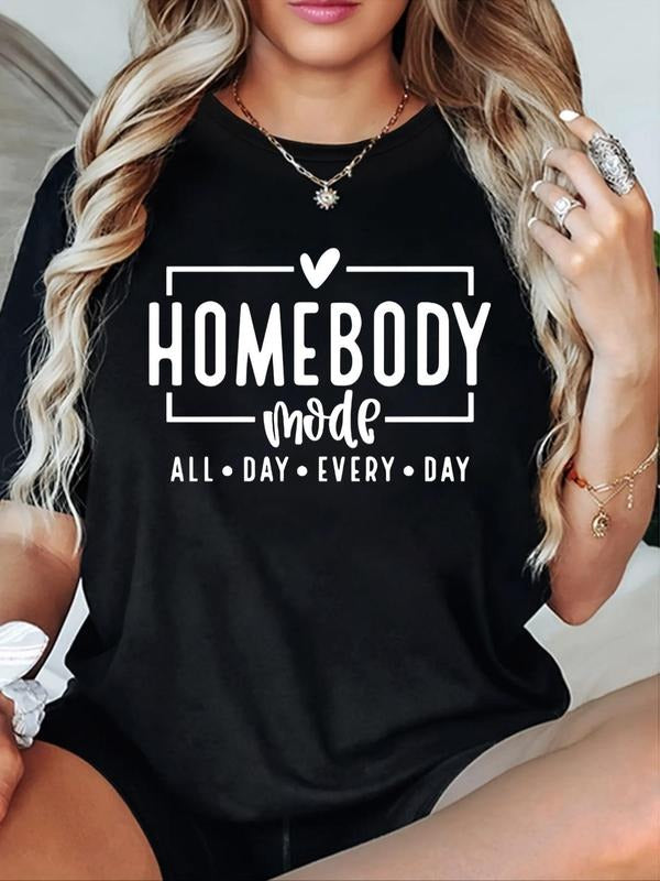 Women's Letter & Heart Print Round Neck Tee, Trendy Casual Short Sleeve T-shirt for Daily Wear, Ladies All Seasons Outfit...