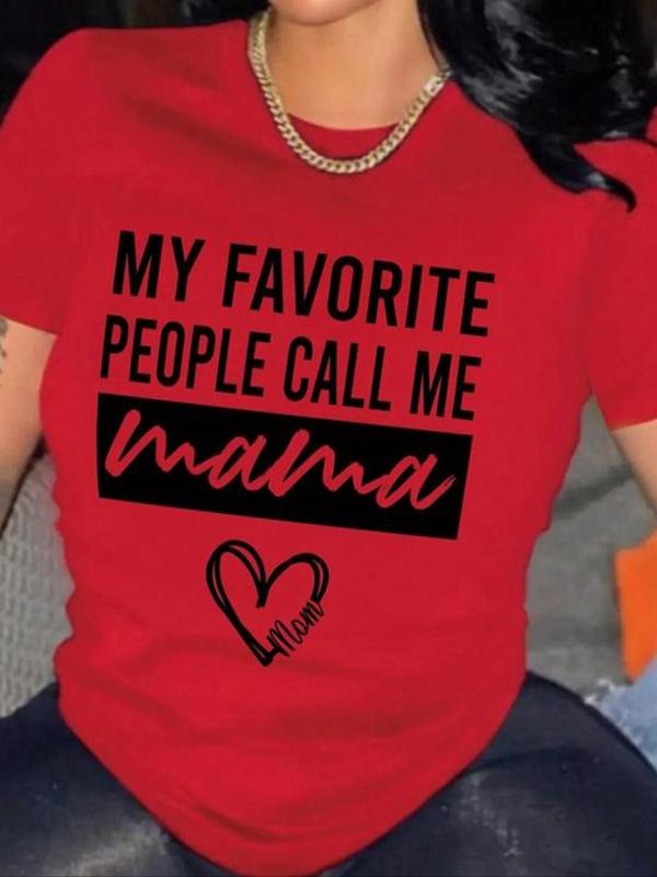 Women's Letter & Heart Print Short Sleeve Tee, Casual Graphic Round Neck T-Shirt for Summer, Fashion Women's Top for...