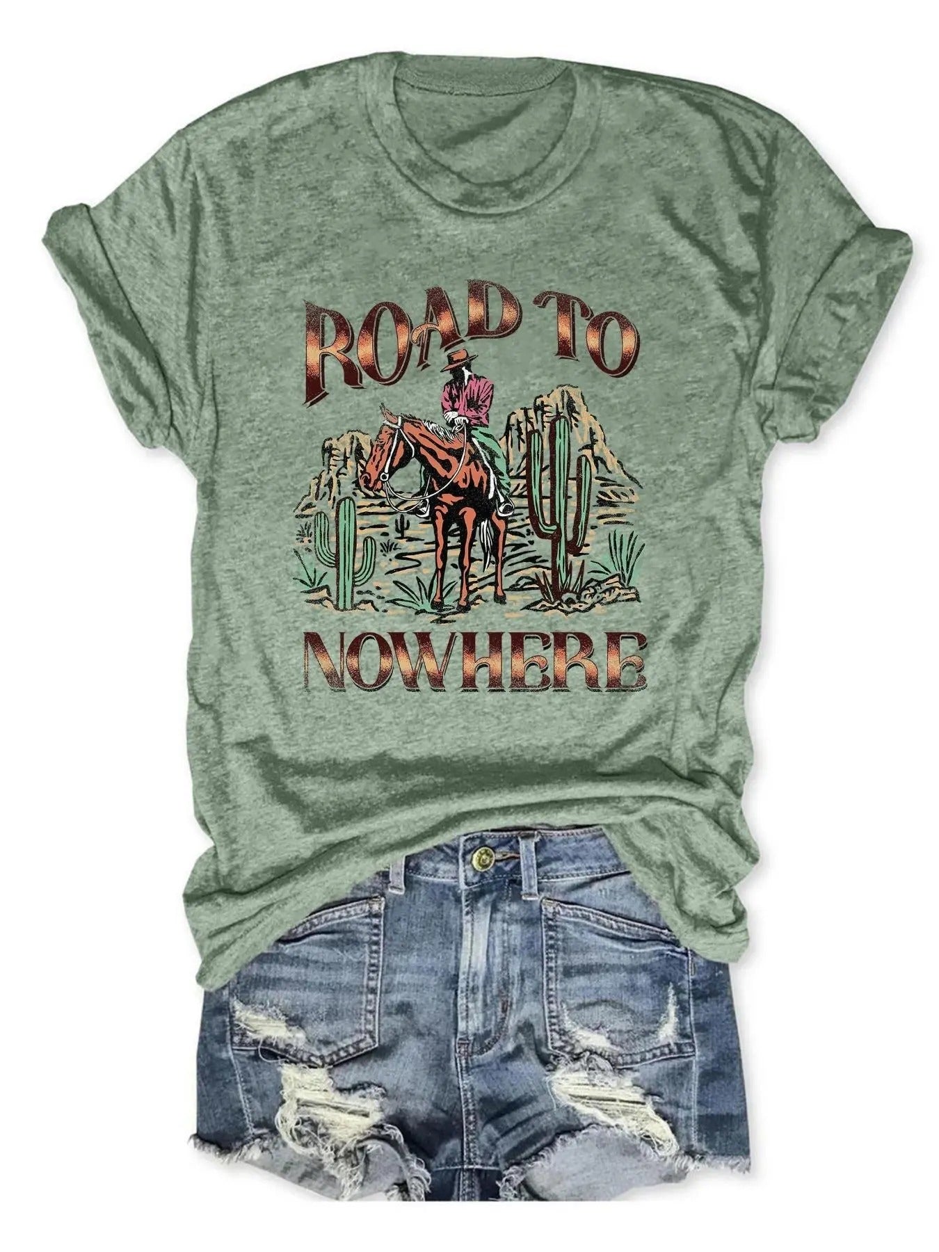 Women's Letter & Horseman Print Round Neck Graphic Tee, Vintage Trendy Casual Short Sleeve T-shirt for Daily Wear, Ladies...