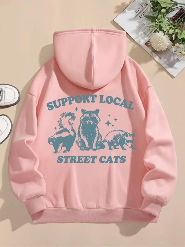 Women's Letter & Koala Print Drop Shoulder Hoodie, Fashion Casual Drawstring Pocket Hooded Sweatshirt for Daily Holiday...