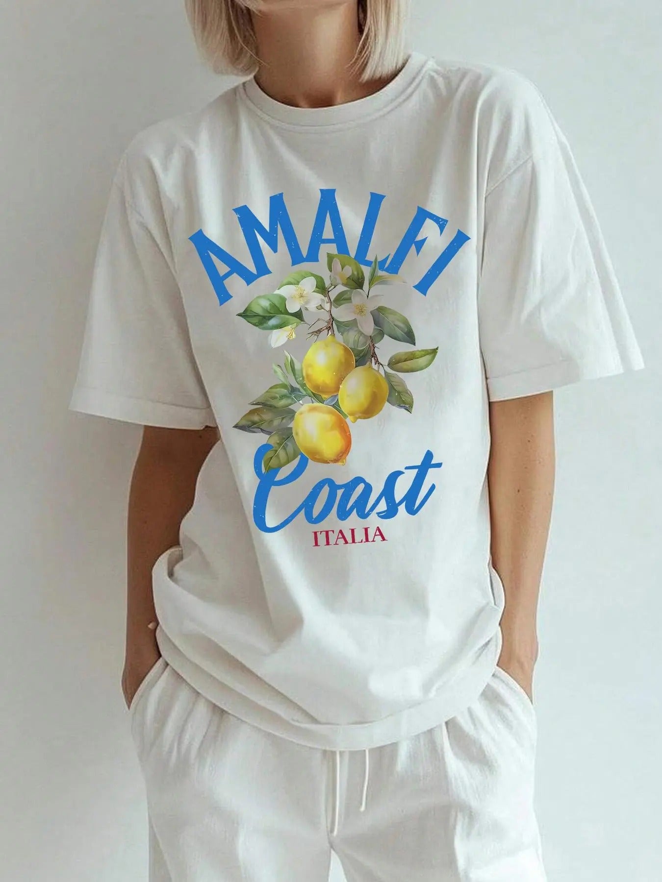 Letter & Lemon Print Round Neck Casual Short Sleeve Crew Neck Daily Clothes All Seasons T-Shirts, Hoodie, Sweatshirt