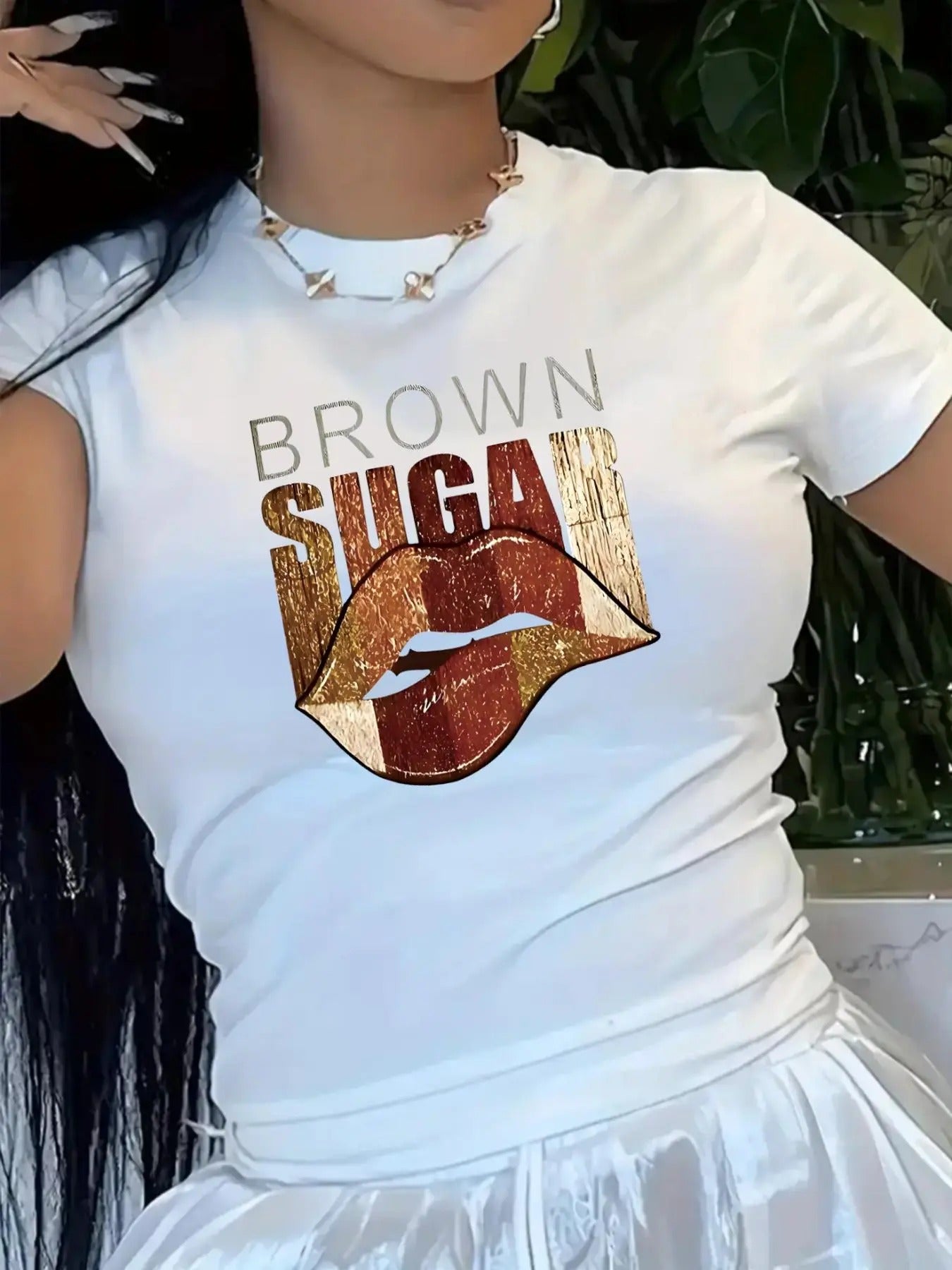 Women's Letter & Lip Print Round Neck Tee, Trendy Casual Short Sleeve T-Shirt for Daily Wear, Ladies All Seasons Outfit...