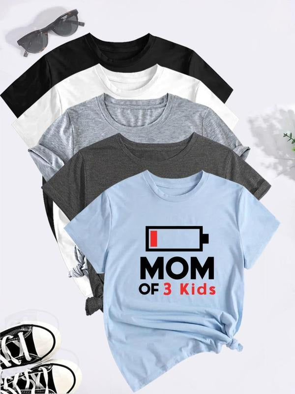 Women's Letter & Low Battery Print Round Neck Tee, Casual Short Sleeve Crew Neck T-shirt for Summer, Fashion Women's Top...