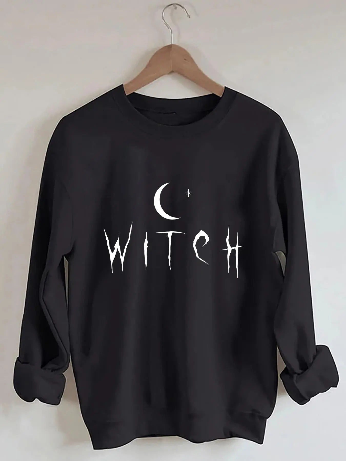 Women's Letter & Moon Print Drop Shoulder Sweatshirt, Casual Long Sleeve Round Neck Pullover for Fall & Winter, Ladies...