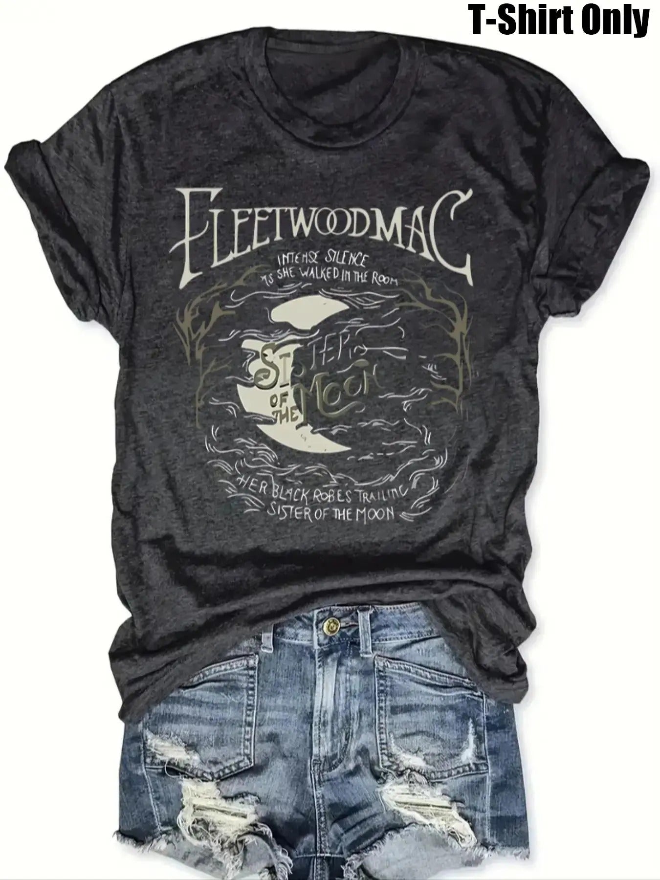 Women's Letter & Moon Print Round Neck Tee, Trendy Casual Short Sleeve T-shirt for Daily Wear, Ladies All Seasons Outfit...