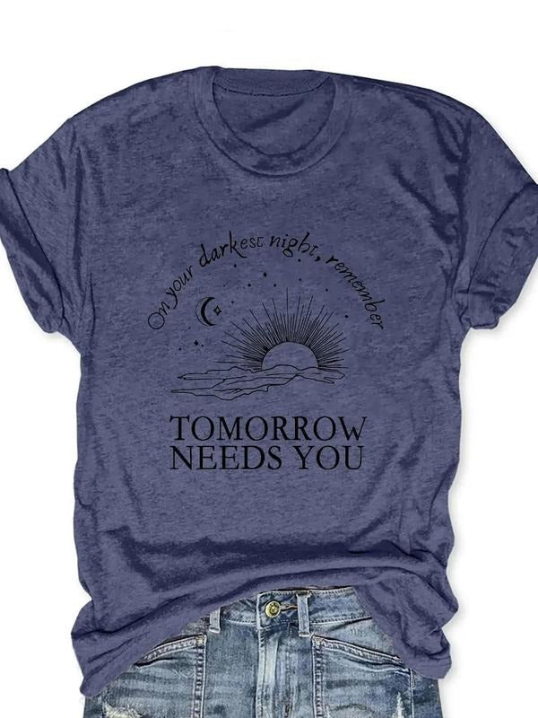 Women's Letter & Moon Print Round Neck Tee, Vintage Trendy Casual Short Sleeve T-shirt for Daily Wear, Ladies All Seasons...