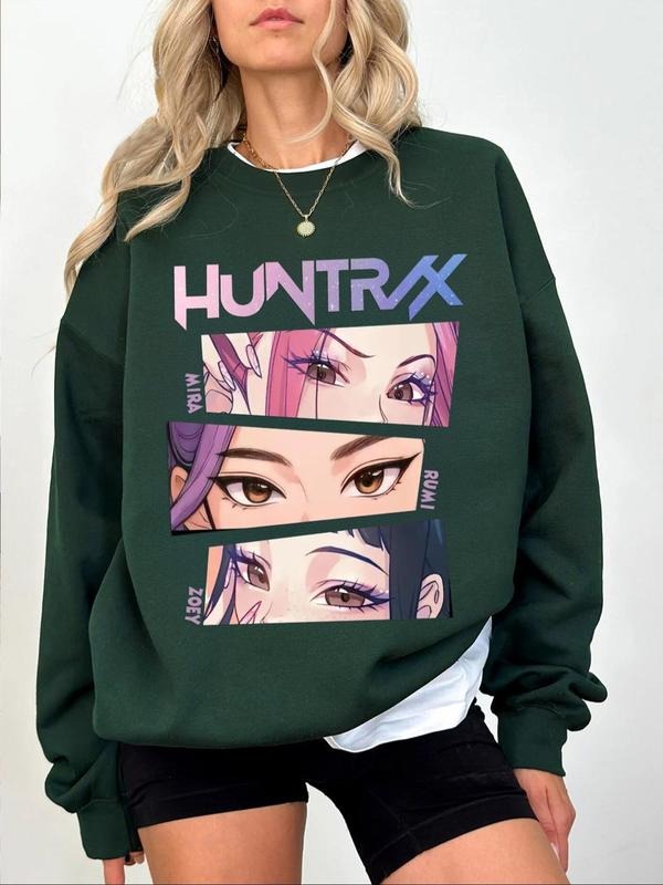 Women's Letter & Mountain Print Crew Neck Sweatshirt, Casual Long Sleeve Pullover for Fall, Women's Clothes for Daily...