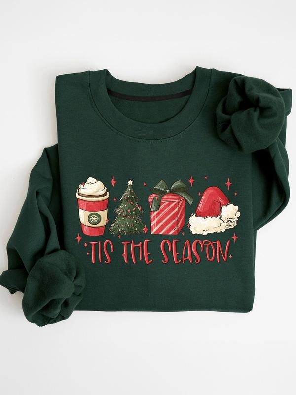 Women's Letter & Mountain Print Crew Neck Sweatshirt, Casual Long Sleeve Pullover for Fall, Women's Clothes for Daily...