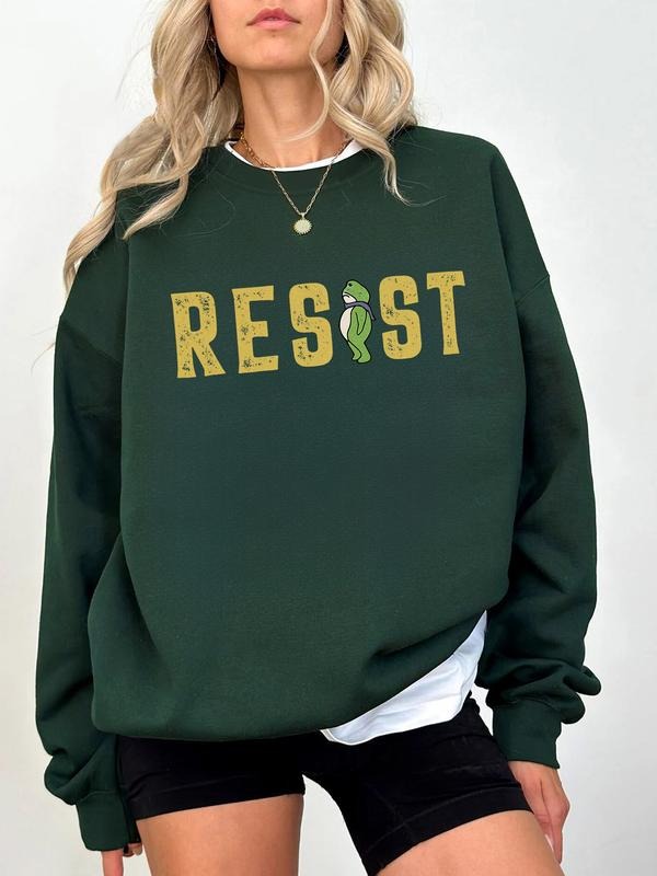 Women's Letter & Mountain Print Crew Neck Sweatshirt, Casual Long Sleeve Pullover for Fall, Women's Clothes for Daily...