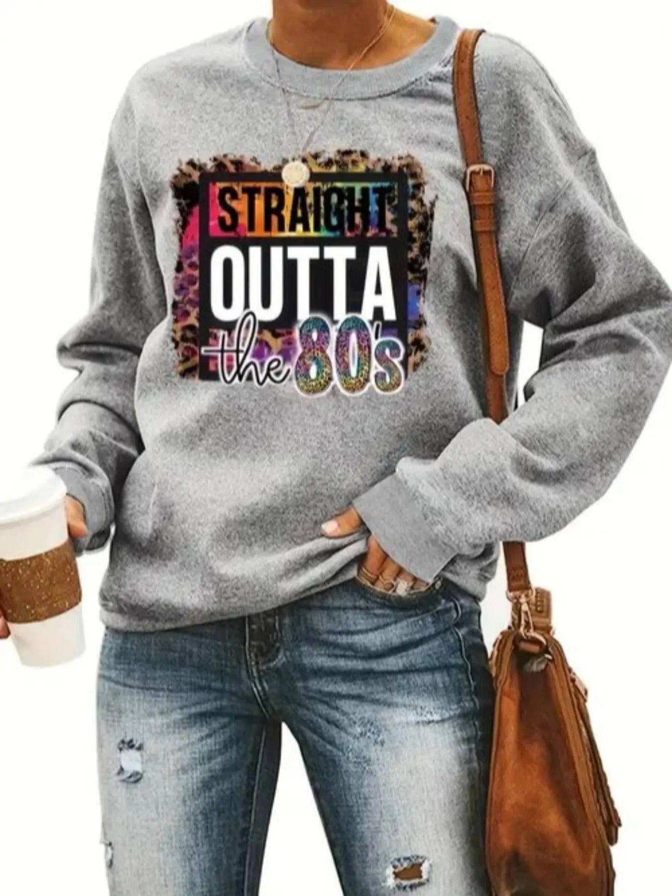 Women's Letter & Number Drop Shoulder Sweatshirt, Casual Long Sleeve Crew Neck Pullover for Spring & Fall, Fashion...