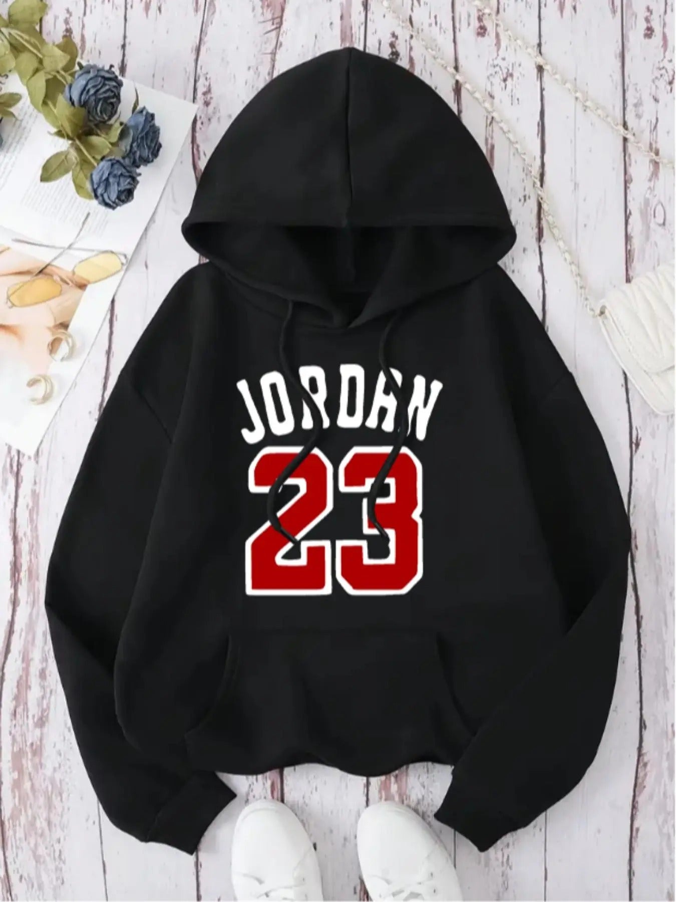Women's Letter & Number Print Drop Shoulder Hoodie, Fashion Casual Drawstring Pocket Hooded Sweatshirt for Daily Holiday...