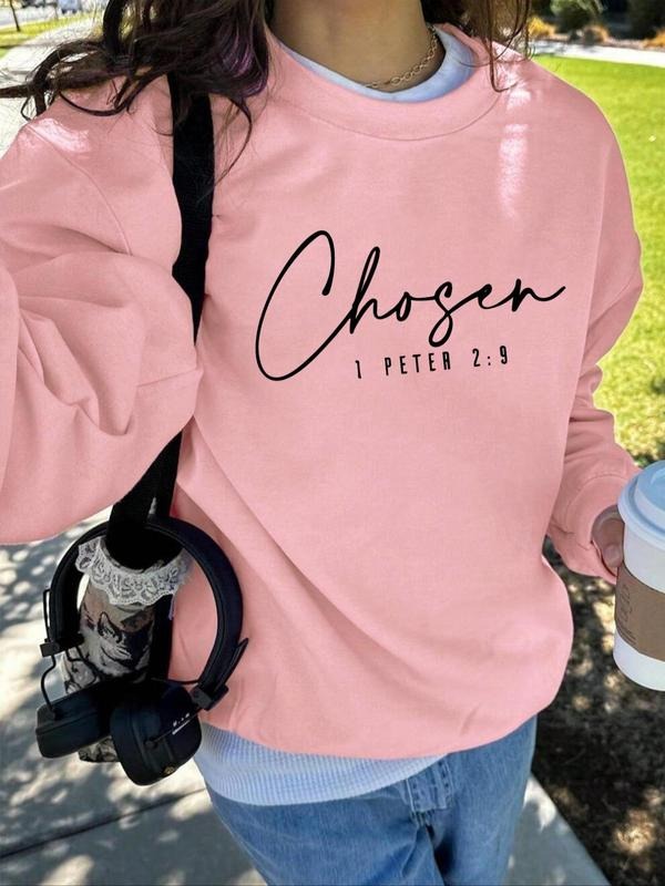 Women's Letter & Number Print Drop Shoulder Sweatshirt, Casual Long Sleeve Round Neck Pullover for Fall & Winter, Ladies...