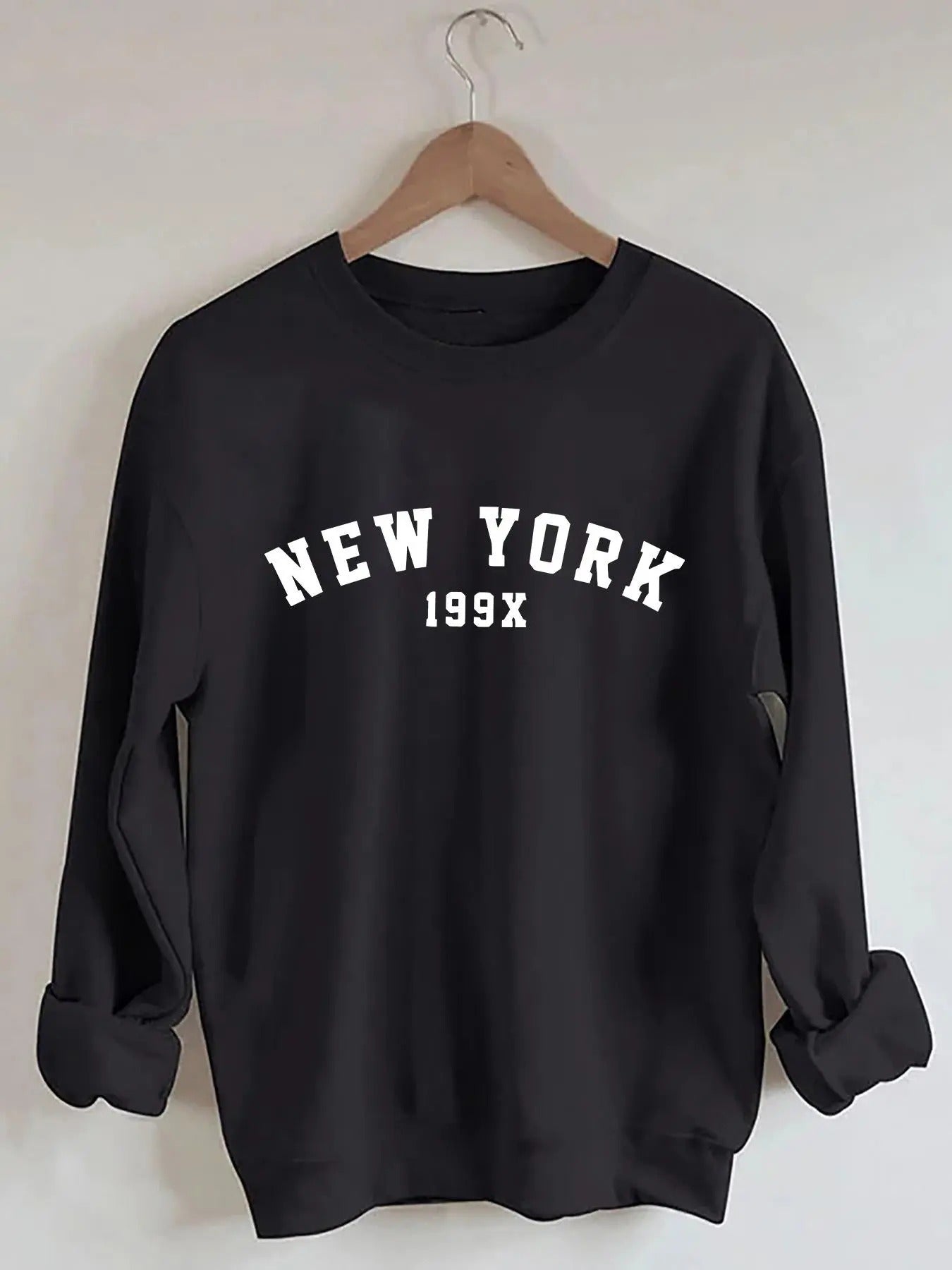 Women's Letter & Number Print Drop Shoulder Sweatshirt, Casual Long Sleeve Round Neck Pullover for Fall & Winter, Ladies...