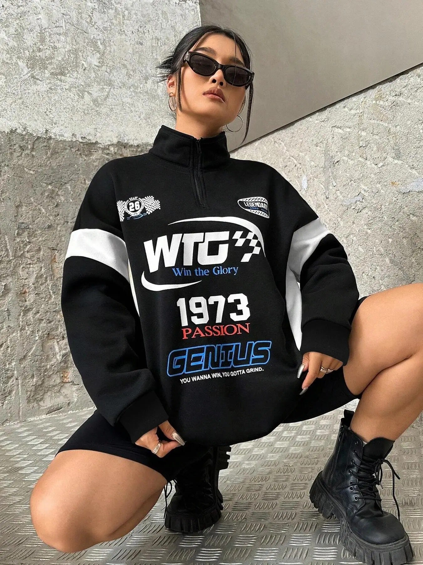 Women's Letter & Number Print Zip Up Sweatshirt, Casual Long Sleeve Half Zip Pullover for Spring & Fall, Fashion Women's...