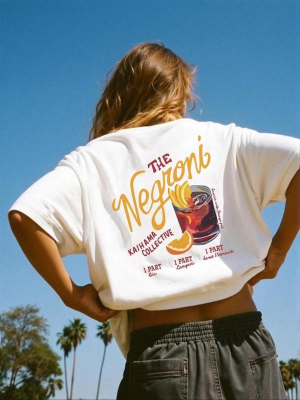 Women's Letter & Orange Print Round Neck Tee, Vintage Trendy Casual Short Sleeve T-shirt for Daily Wear, Ladies Summer...