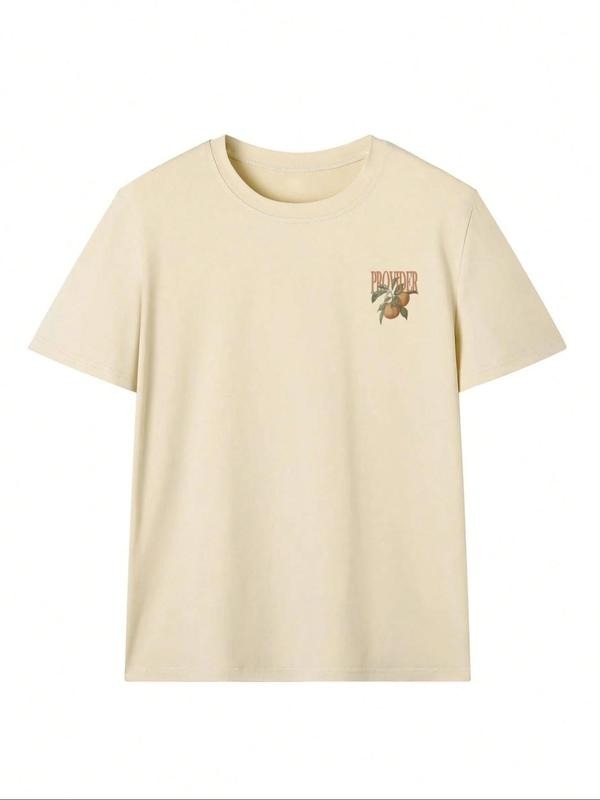 Women's Letter & Orange Print Round Neck Tee, Vintage Trendy Casual Short Sleeve T-shirt for Daily Wear, Ladies Summer...
