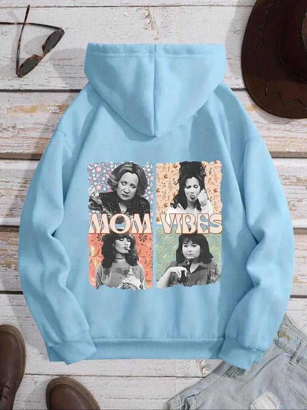 Women's Letter & Portrait Print Drop Shoulder Hoodie, Fashion Casual Drawstring Pocket Hooded Sweatshirt for Daily...