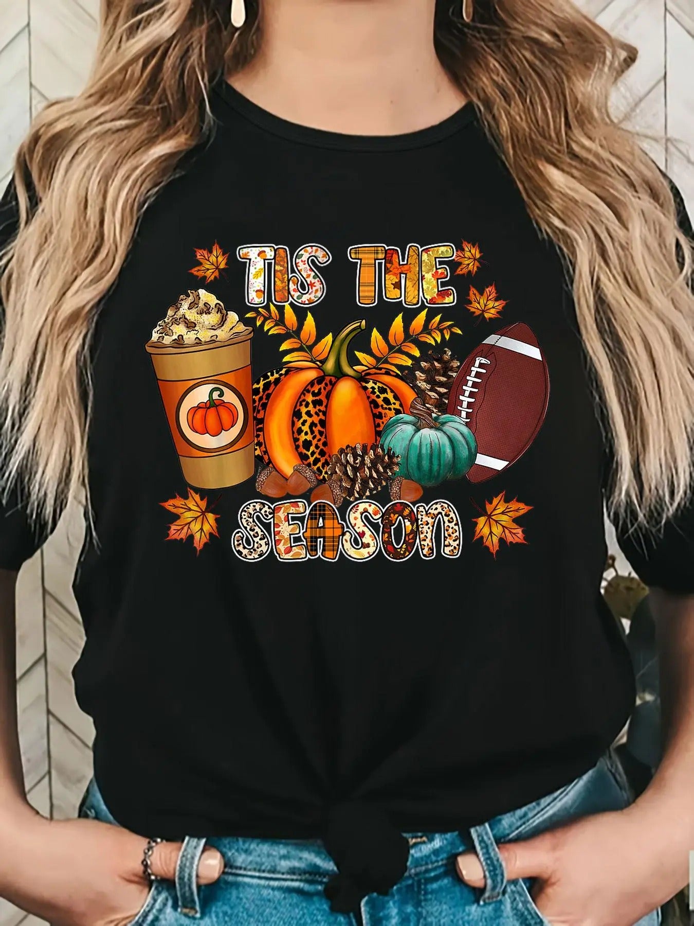 Women's Letter & Pumpkin Print Round Neck Tee, Casual Short Sleeve Crew Neck T-Shirt for Summer, Fashion Women's Top for...