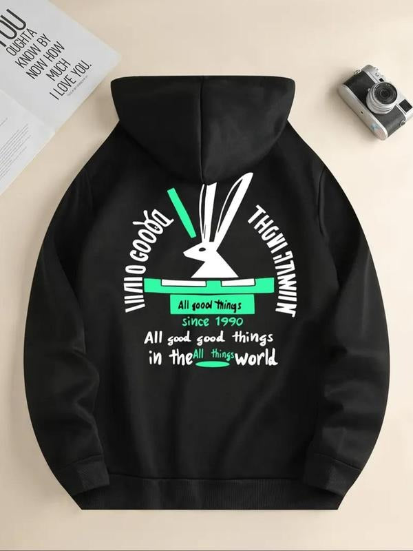 Women's Letter & Rabbit Print Hoodie, Fashion Casual Hooded Sweatshirt for Daily Holiday Outdoor Wear, Women Clothing for...