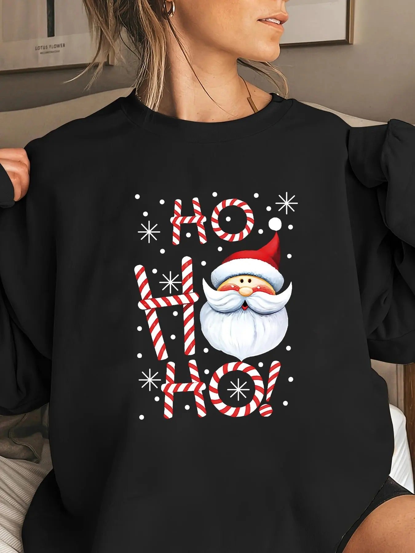 Women's Letter & Santa Claus Print Pullover, Casual Long Sleeve Crew Neck Sweatshirt for Fall & Winter, Women's Clothes...