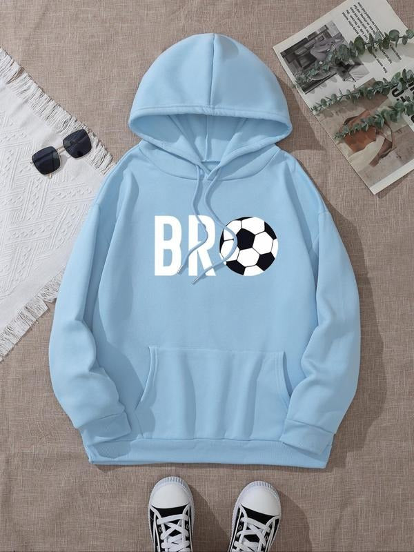 Women's Letter & Soccer Print Hoodie, Fashion Casual Sweatshirt for Daily Holiday Outdoor Wear, Women Clothing for Fall &...