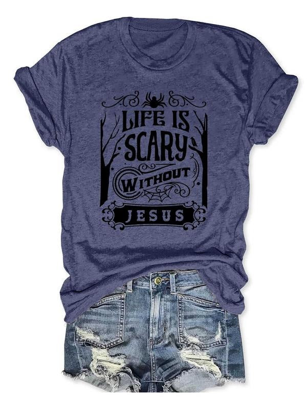 Women's Letter & Spider Print Round Neck Tee, Casual Short Sleeve T-shirt for Daily Wear, Ladies All Seasons Outfit...