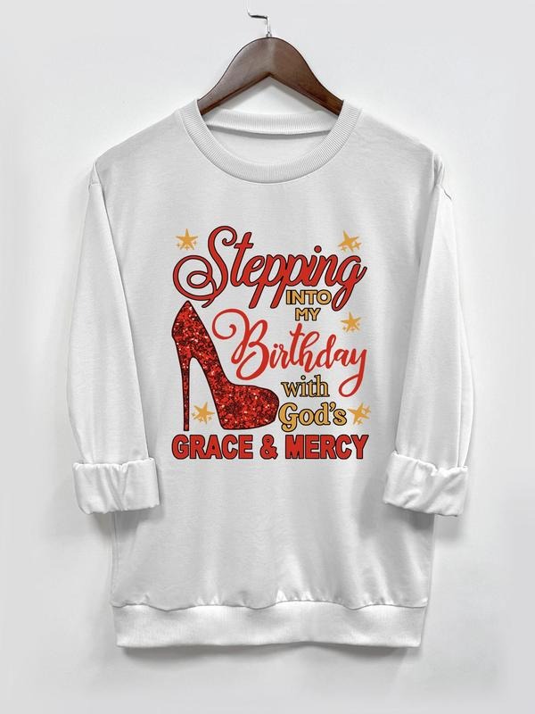 Letter & Star Print Round Neck Casual Crew Neck Long Sleeve Daily Outdoor Fall & Winter T-Shirts, Hoodie, Sweatshirt
