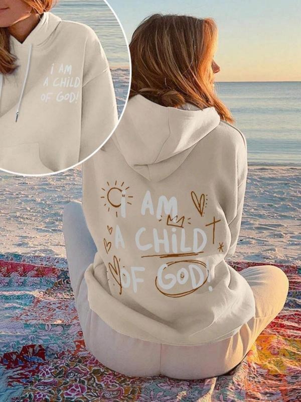 Women's Letter & Sun & Heart Print Hoodie, Fashion Casual Warm Hooded Sweatshirt for Daily Holiday Outdoor Wear, Women...