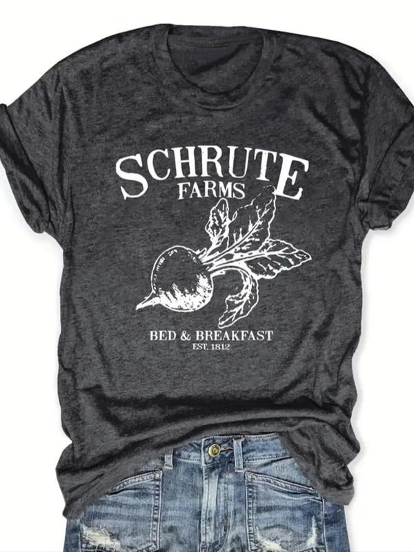 Women's Letter & Vegetable Print Round Neck Tee, Casual Short Sleeve Crew Neck T-shirt for Summer, Fashion Women's Top...