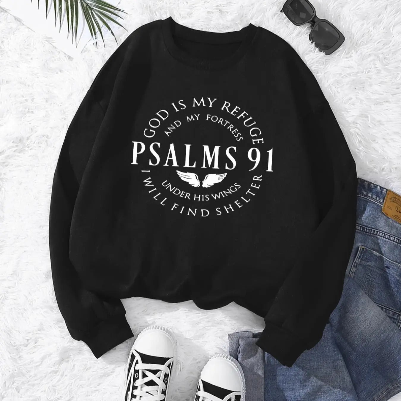 Women's Letter & Wings Print Drop Shoulder Sweatshirt, Casual Long Sleeve Round Neck Pullover for Fall & Winter, Ladies...