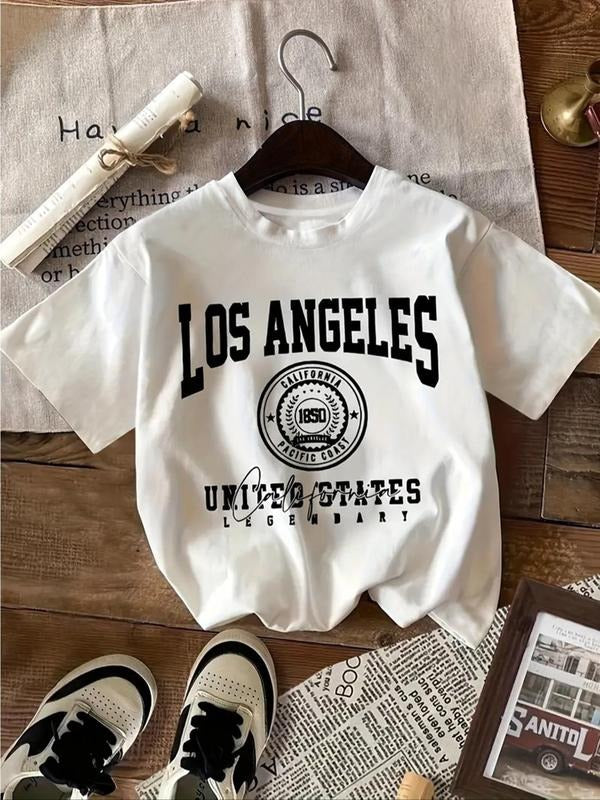 Women's Letter & Year Print Round Neck Tee, Casual Short Sleeve Crew Neck T-shirt for Summer, Fashion Women's Top for...