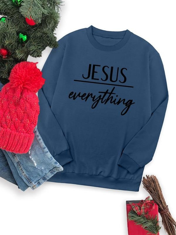 Letter Print Round Neck Casual Long Sleeve Crew Neck Fall & Winter Clothes Daily T-Shirts, Hoodie, Sweatshirt