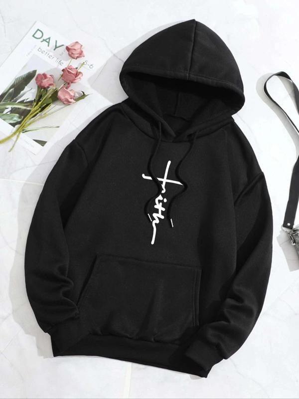 Women's Letter Graphic Drawstring Drop Shoulder Hoodie, Fashion Casual Hooded Sweatshirt for Daily Holiday Outdoor Wear,...
