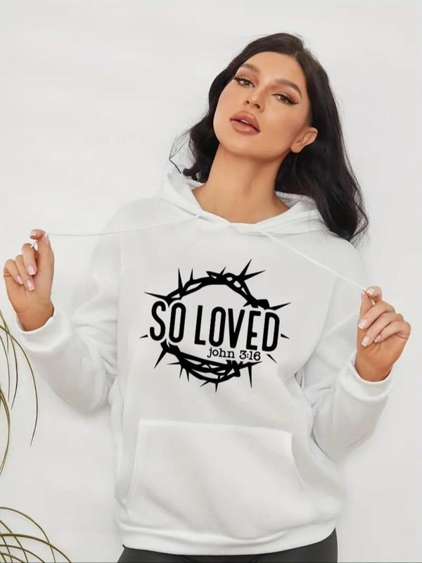 Women's Letter Graphic Drop Shoulder Hoodie, Fashion Casual Drawstring Kangaroo Pocket Hooded Sweatshirt for Daily...