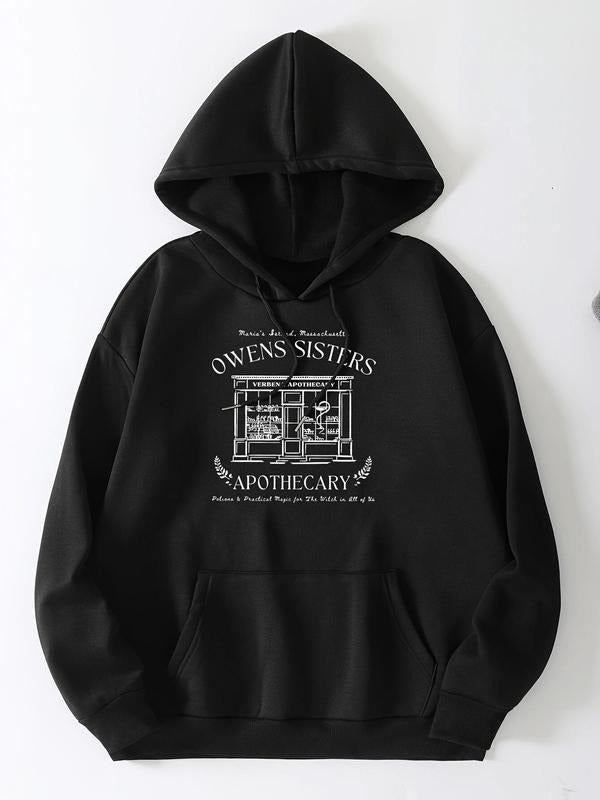 Women's Letter Graphic Drop Shoulder Hoodie, Fashion Casual Drawstring Pocket Hooded Sweatshirt for Daily Holiday Outdoor...