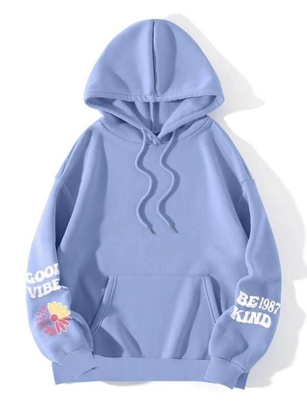 Women's Letter Graphic Drop Shoulder Pocket Hoodie, Casual Lady Long Sleeve Hooded Sweatshirt, Comfort Longsleeves...