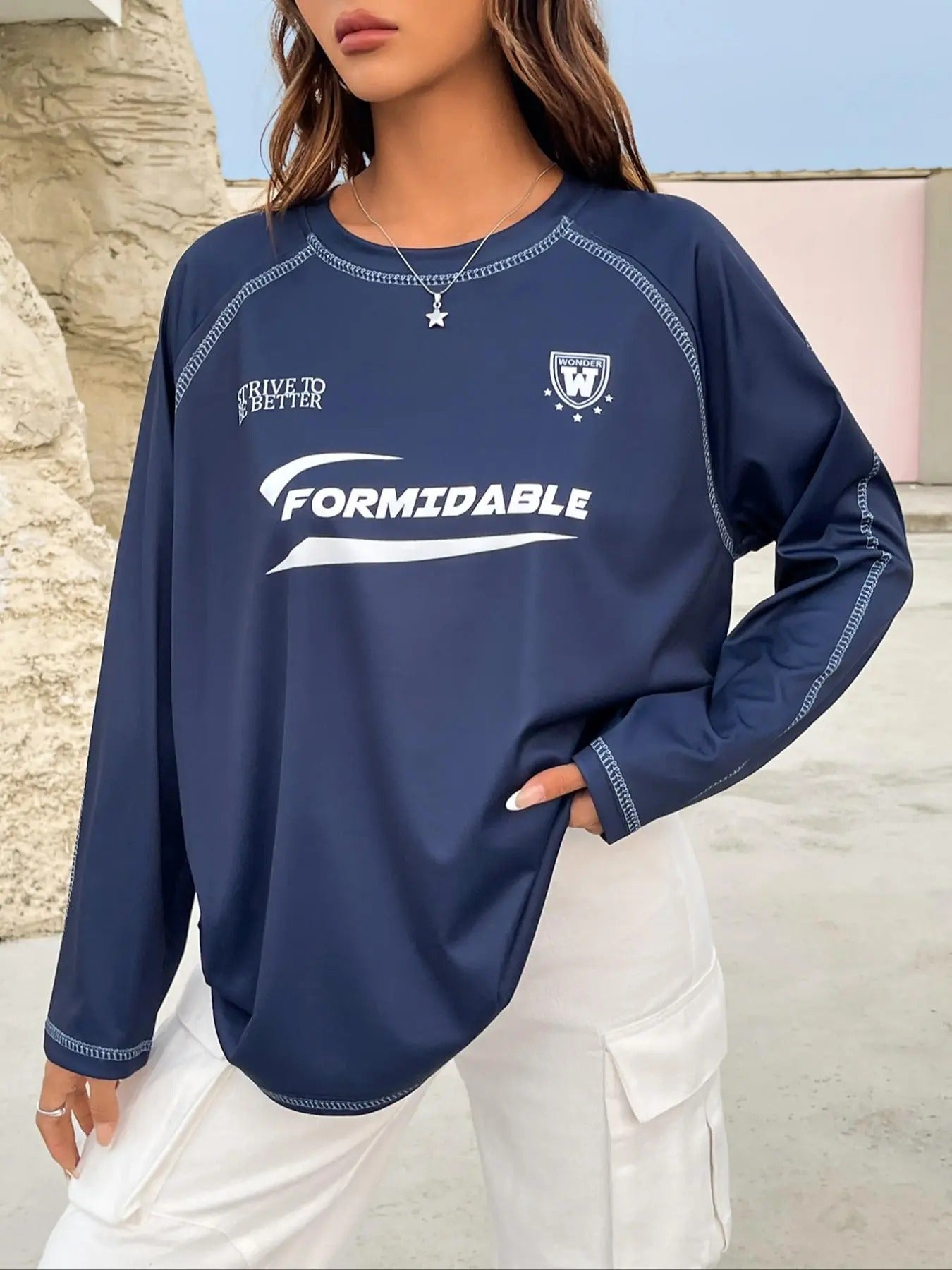 Women's Letter Graphic Print Raglan Sleeve Sweatshirt, Casual Long Sleeve Round Neck Pullover for Spring & Fall, Ladies...