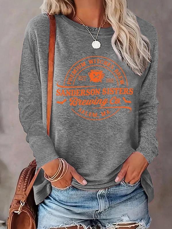 Women's Letter Graphic Print Round Neck T-shirt, Fashion Casual Long Sleeve Tee, Women's Top for Daily Wear Hoodie,...