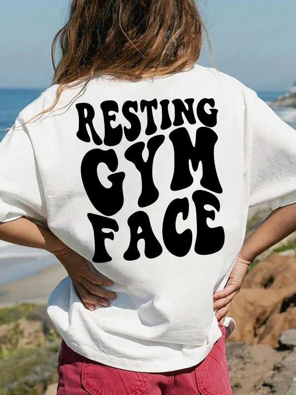 Women's Letter Graphic Print Round Neck Tee, Fashion Casual Drop Shoulder Short Sleeve T-Shirt for Summer, Women's Top...