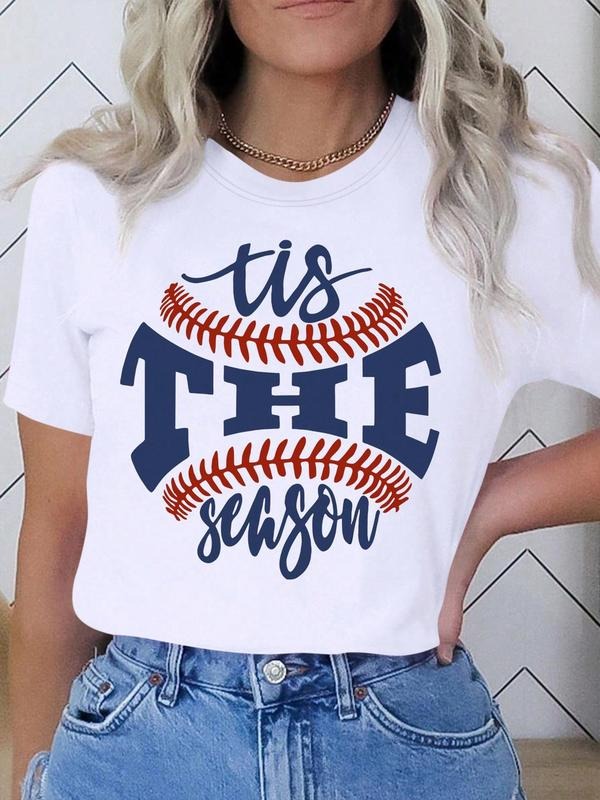 Letter Print Round Neck Casual Short Sleeve Daily Summer Clothes T-Shirts, Hoodie, Sweatshirt