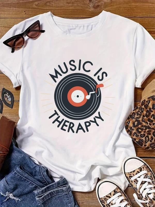 Women's Letter Graphic Round Neck Tee, Casual Crew Neck Short Sleeve T-shirt for Daily Holiday Vacation Outdoor Wear,...