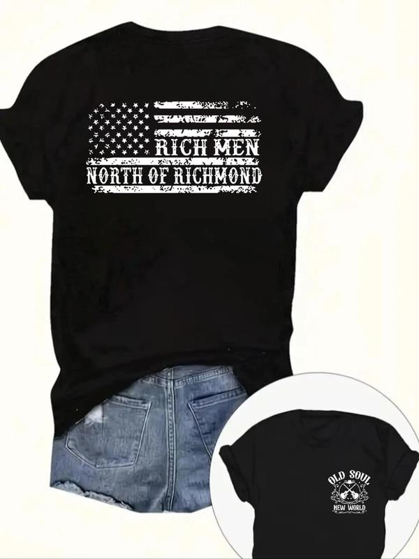 Women's Letter Graphic Round Neck Tee, Casual Short Sleeve Crew Neck T-Shirt for Summer, Fashion Women's Top for Daily...