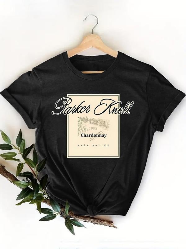 Women's Letter Graphic Round Neck Tee, Casual Short Sleeve Crew Neck T-shirt for Summer, Fashion Women's Top for Daily...