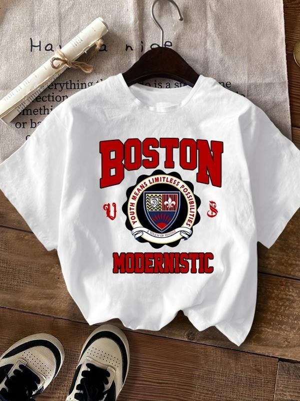 Women's Letter Graphic Round Neck Tee, Casual Short Sleeve Crew Neck T-shirt for Summer, Fashion Women's Top for Daily...