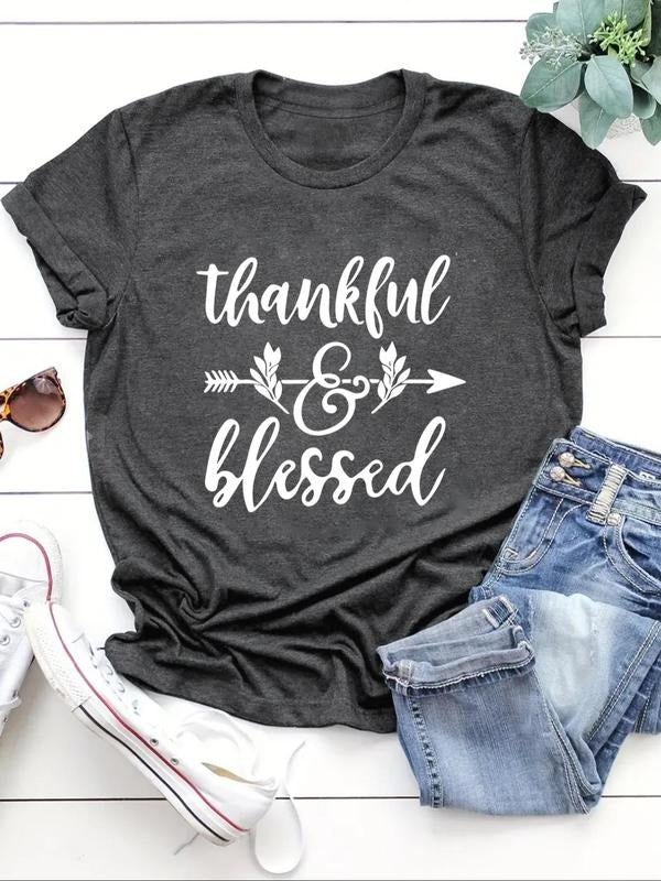 Women's Letter Graphic Round Neck Tee, Casual Short Sleeve Crew Neck T-shirt, Women's Top for Summer Daily Wear Hoodie,...